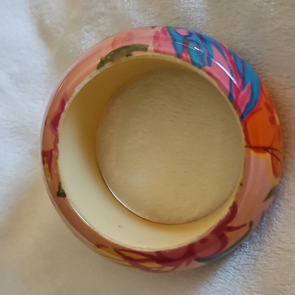 Vintage Colorful Tropical Floral Butterfly Chunky Acrylic Bangle Bracelet - Picture 5 of 6